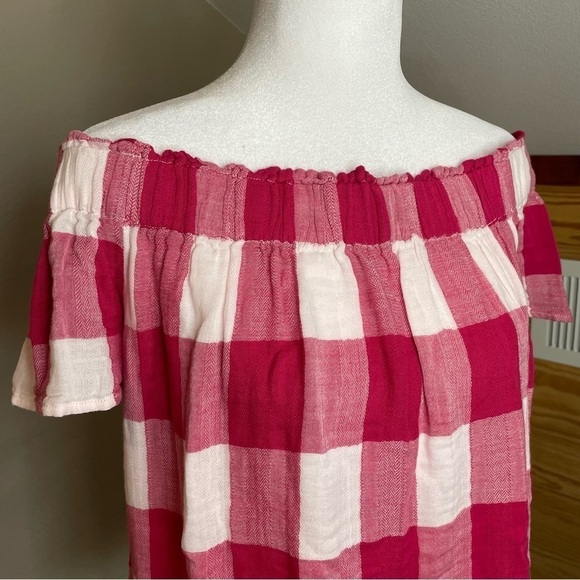 Anthropologie Cloth & Stone Maecy Off The Shoulder Gingham Textured Top Small - Picture 6 of 11